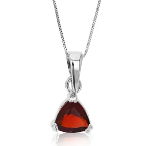 0.60 cttw Pendant Necklace, Garnet Trillion Shape Pendant Necklace for Women in .925 Sterling Silver with Rhodium, 18 Inch Chain, Prong Setting