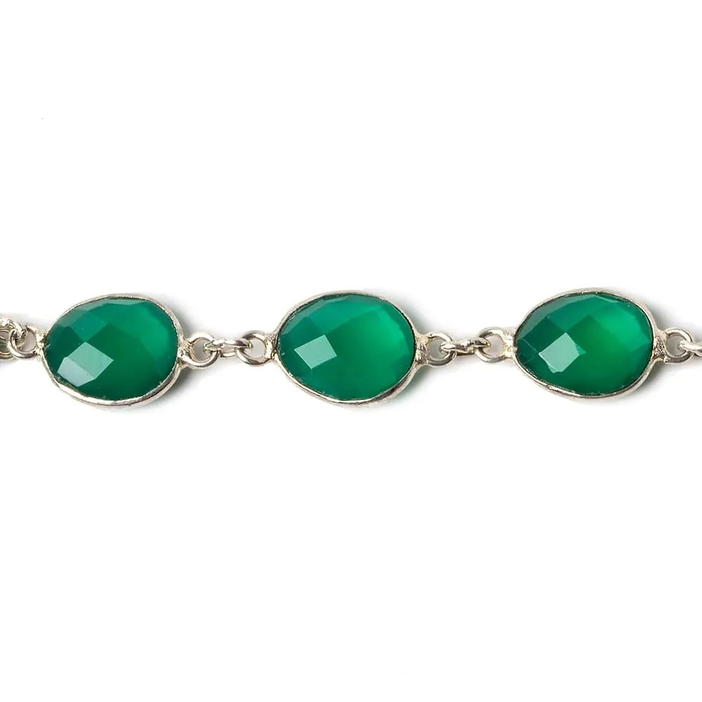 11x9mm Silver Bezel Green Onyx Nugget Silver .925 Chain by the foot 18 pieces