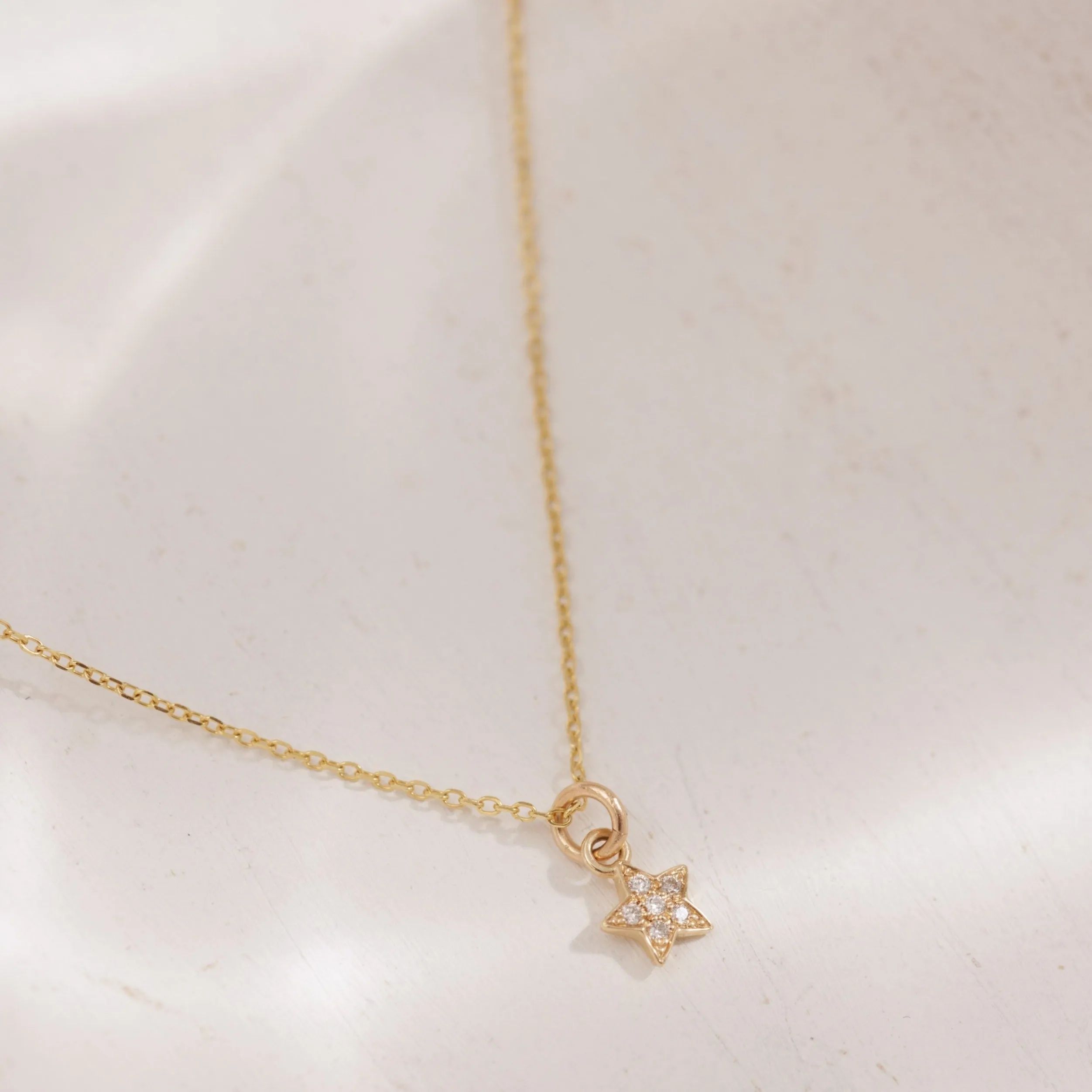 14k Solid Gold Tiny Diamond Star Necklace