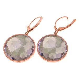 14K Solid Rose Gold Leverback Earrings Round Amethyst Certified