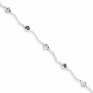14K White Gold Diamond and Emerald Gemstone Bracelet