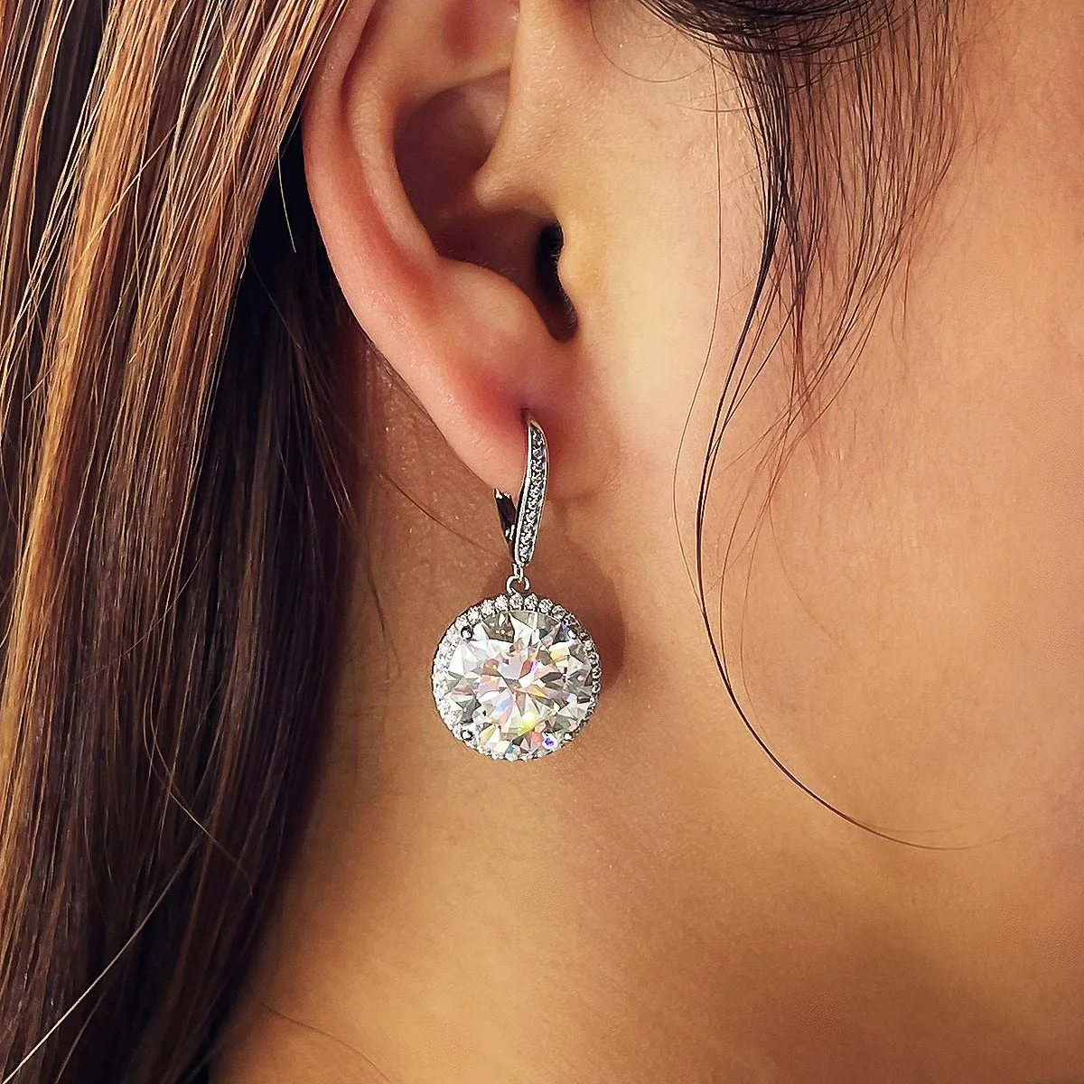 18.0CTTW D Color Moissanite  Earrings 18K White Gold Pated 925 Sterling Silver Earrings