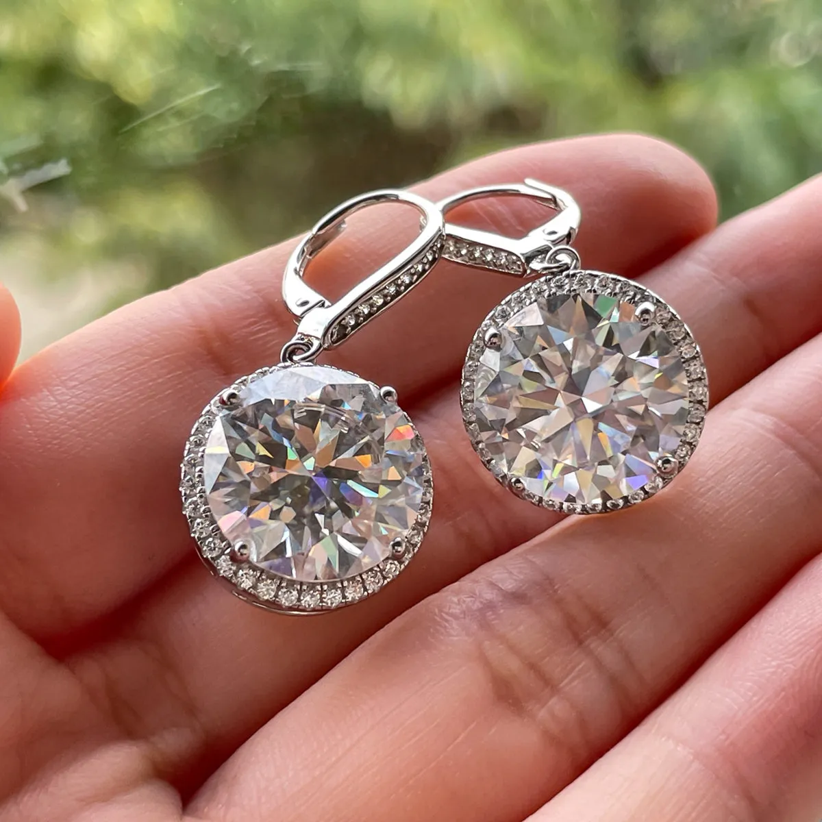 18.0CTTW D Color Moissanite  Earrings 18K White Gold Pated 925 Sterling Silver Earrings