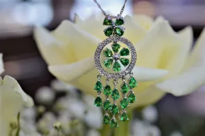 18K White Gold Tsavorite Garnet And Diamond Chandelier Pendant