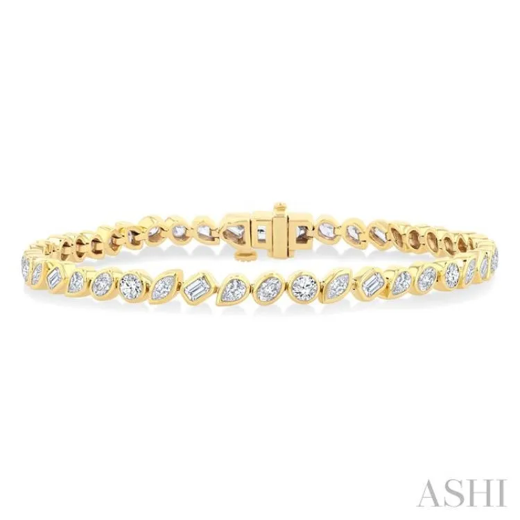 4.00 ctw Mixed Diamond Cut Fashion Tennis Bracelet in 14K Yellow Gold
