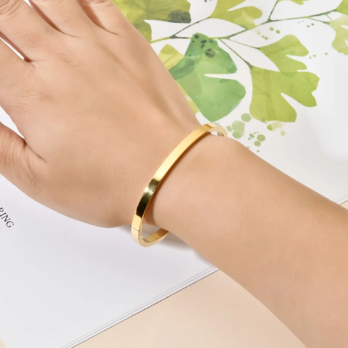 4mm Matte Finish 316 Surgical Stainless Steel Gold Kada Bangle Bracelet Unisex