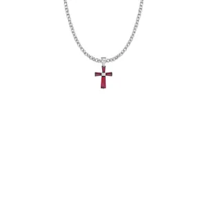 5/8 Inch Sterling Silver and Glass Crystal January Birthstone Baguette Cross Necklace