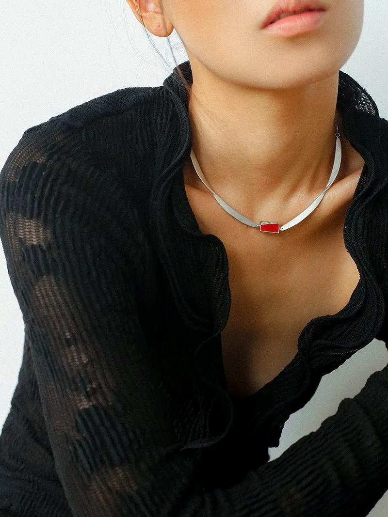 925 Silver Matte Black Red Agate Necklace