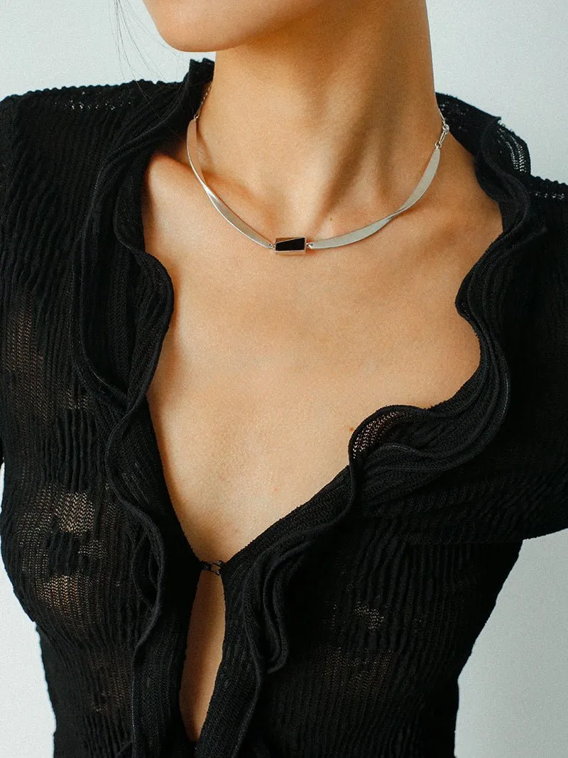 925 Silver Matte Black Red Agate Necklace