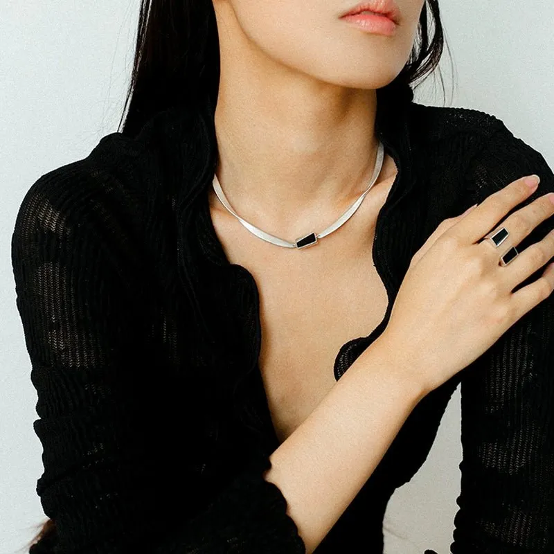 925 Silver Matte Black Red Agate Necklace