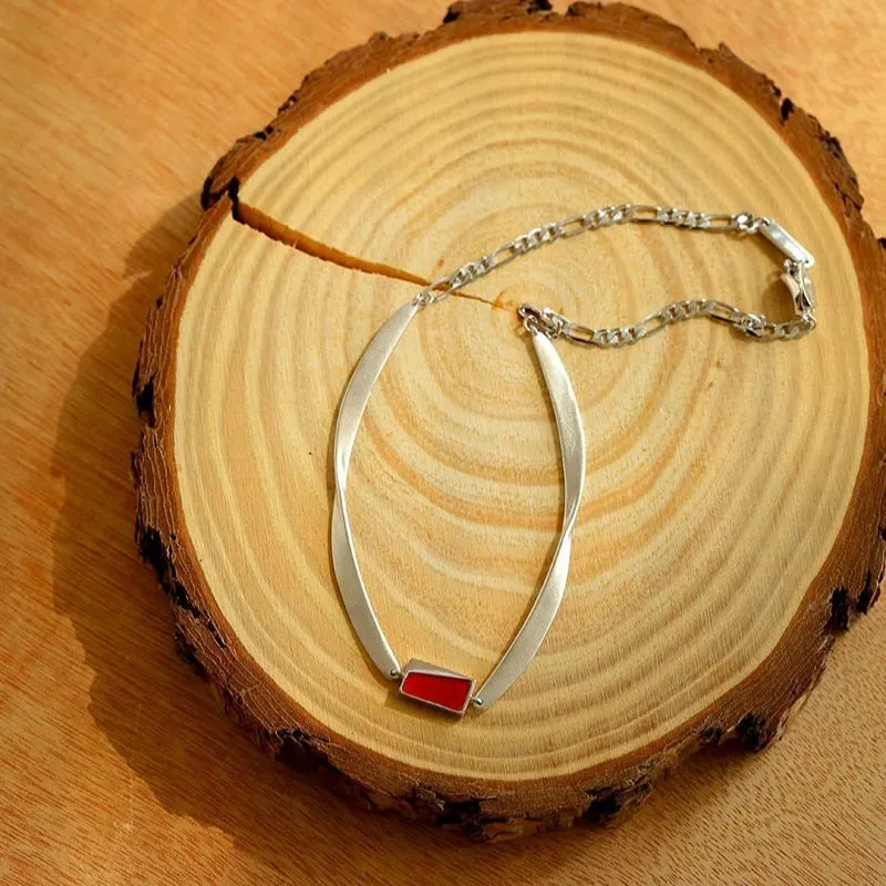 925 Silver Matte Black Red Agate Necklace
