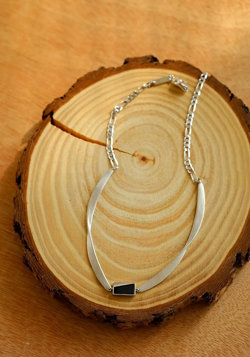 925 Silver Matte Black Red Agate Necklace