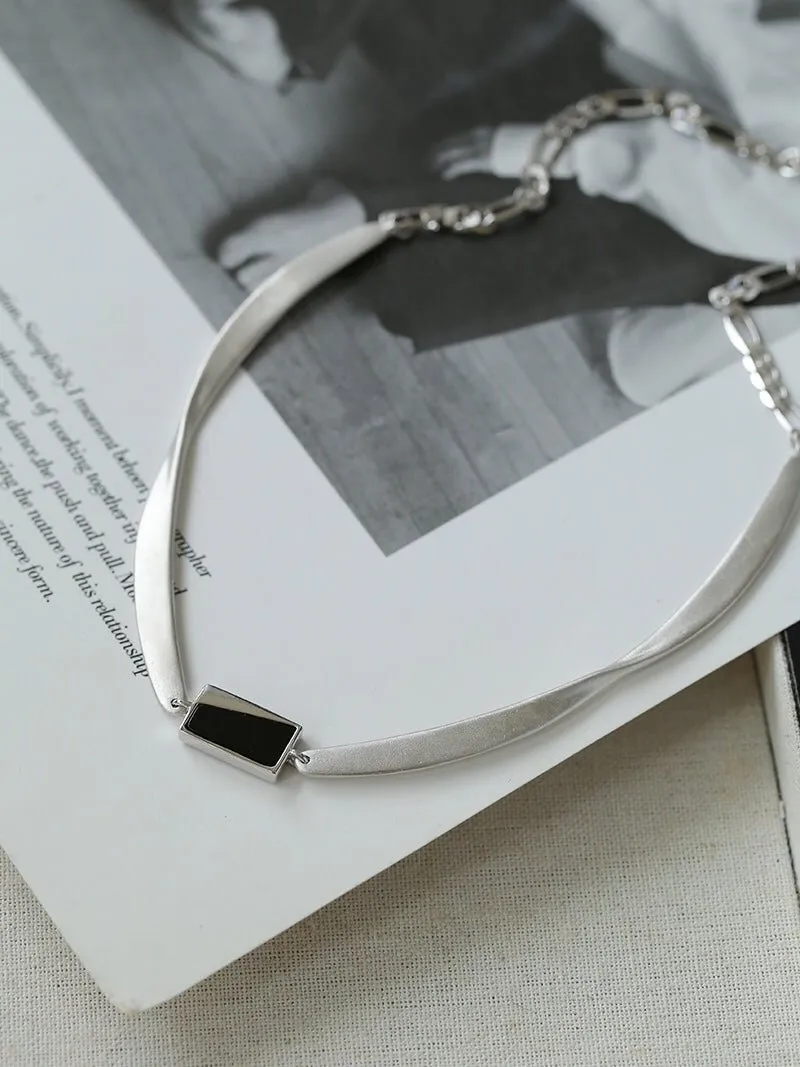 925 Silver Matte Black Red Agate Necklace