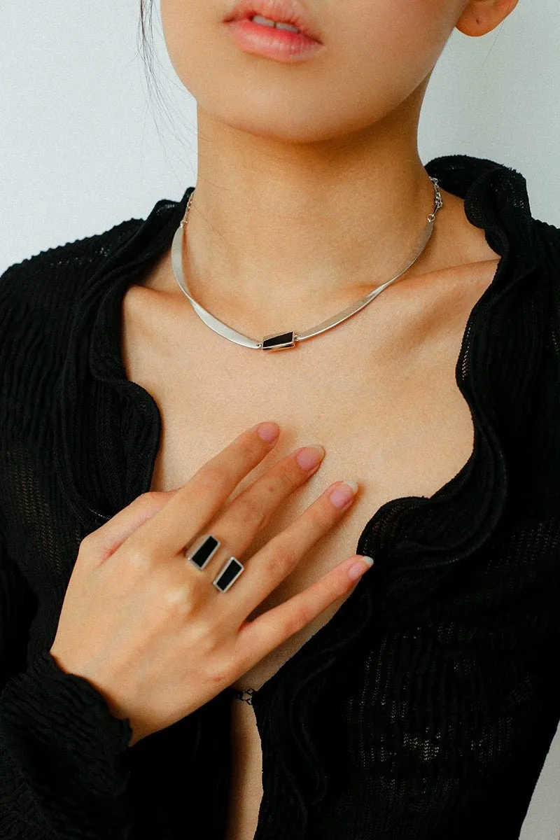 925 Silver Matte Black Red Agate Necklace