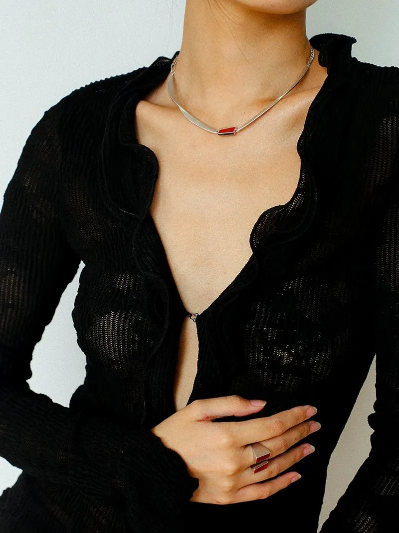 925 Silver Matte Black Red Agate Necklace