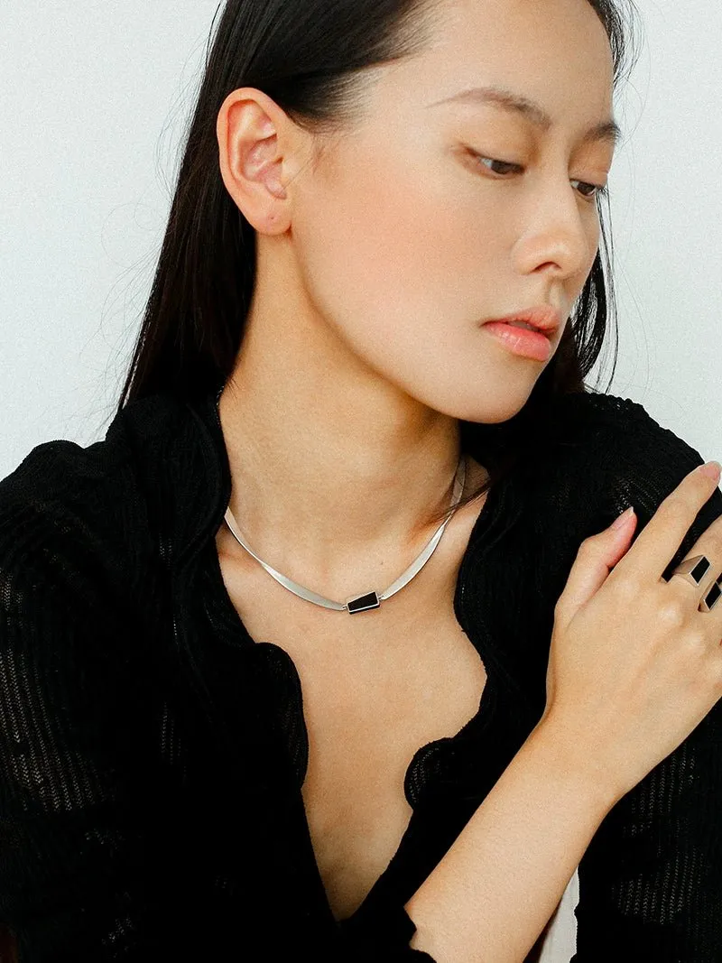 925 Silver Matte Black Red Agate Necklace