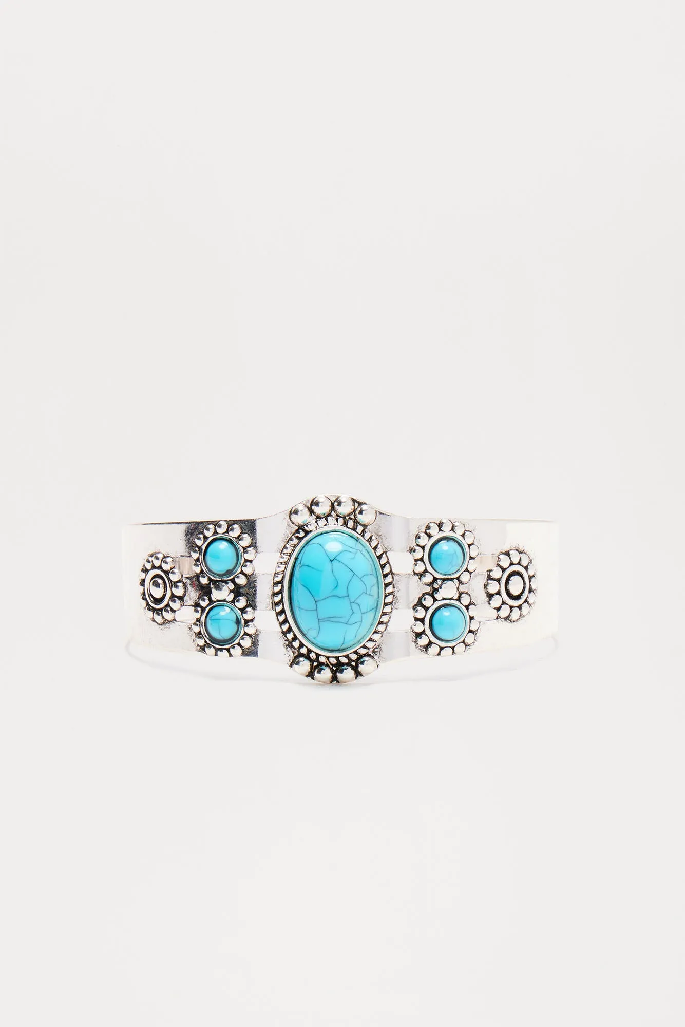 A Touch Of Teal Cuff Bracelet - Silver/Blue