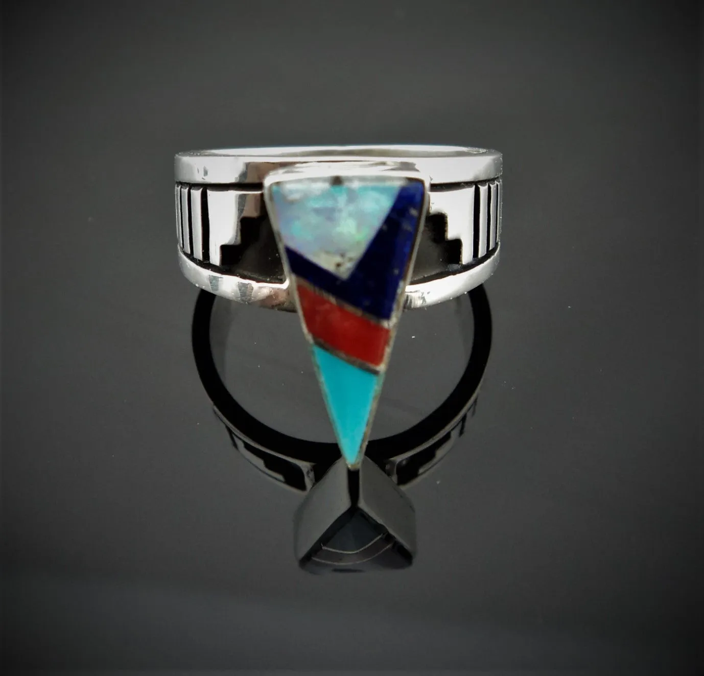 Abraham Begay Navajo Inlay Sterling Silver Ring