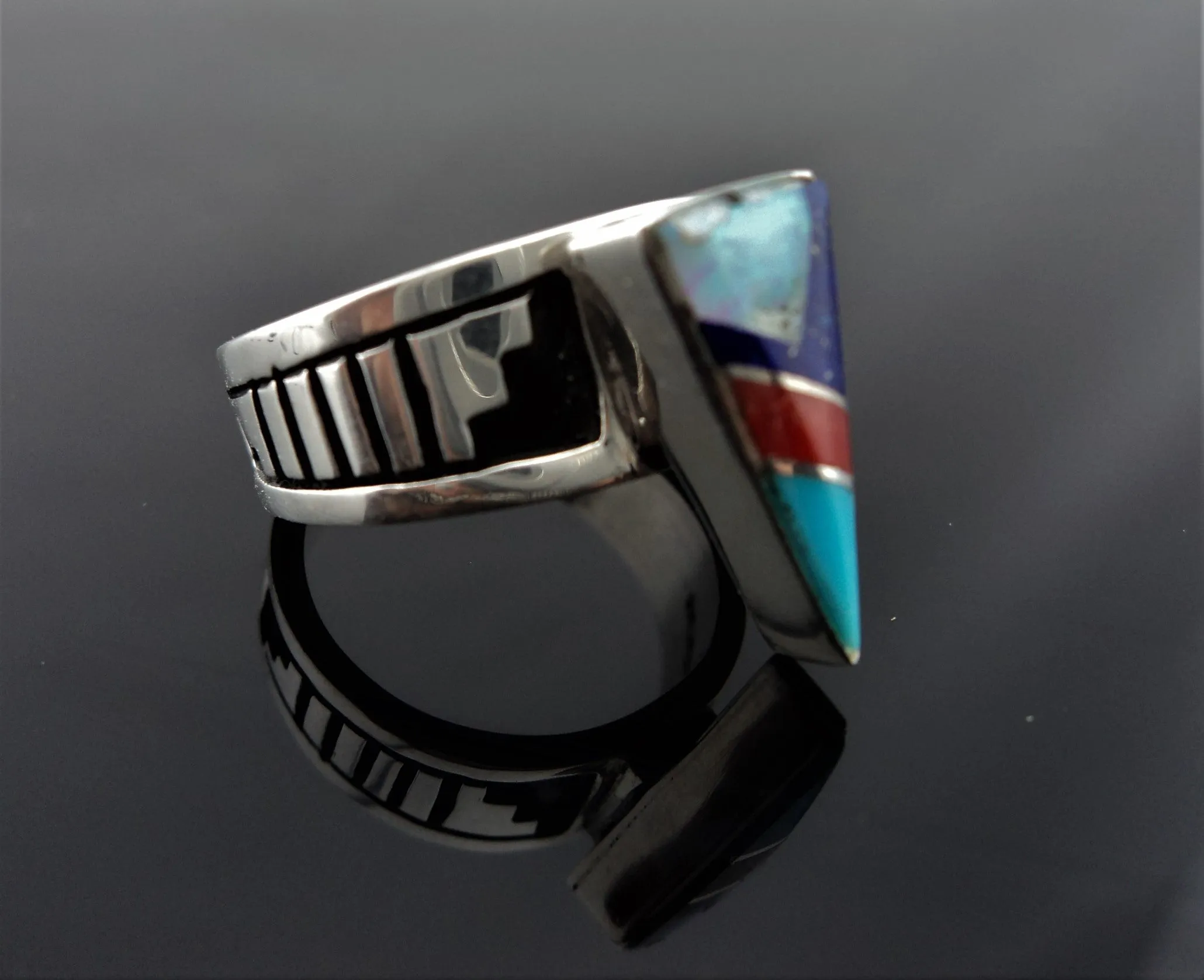 Abraham Begay Navajo Inlay Sterling Silver Ring