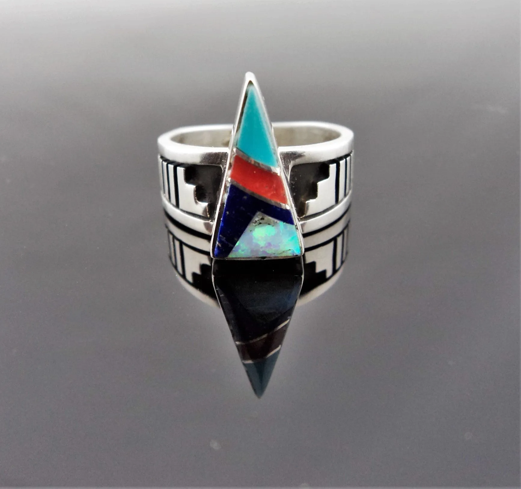 Abraham Begay Navajo Inlay Sterling Silver Ring