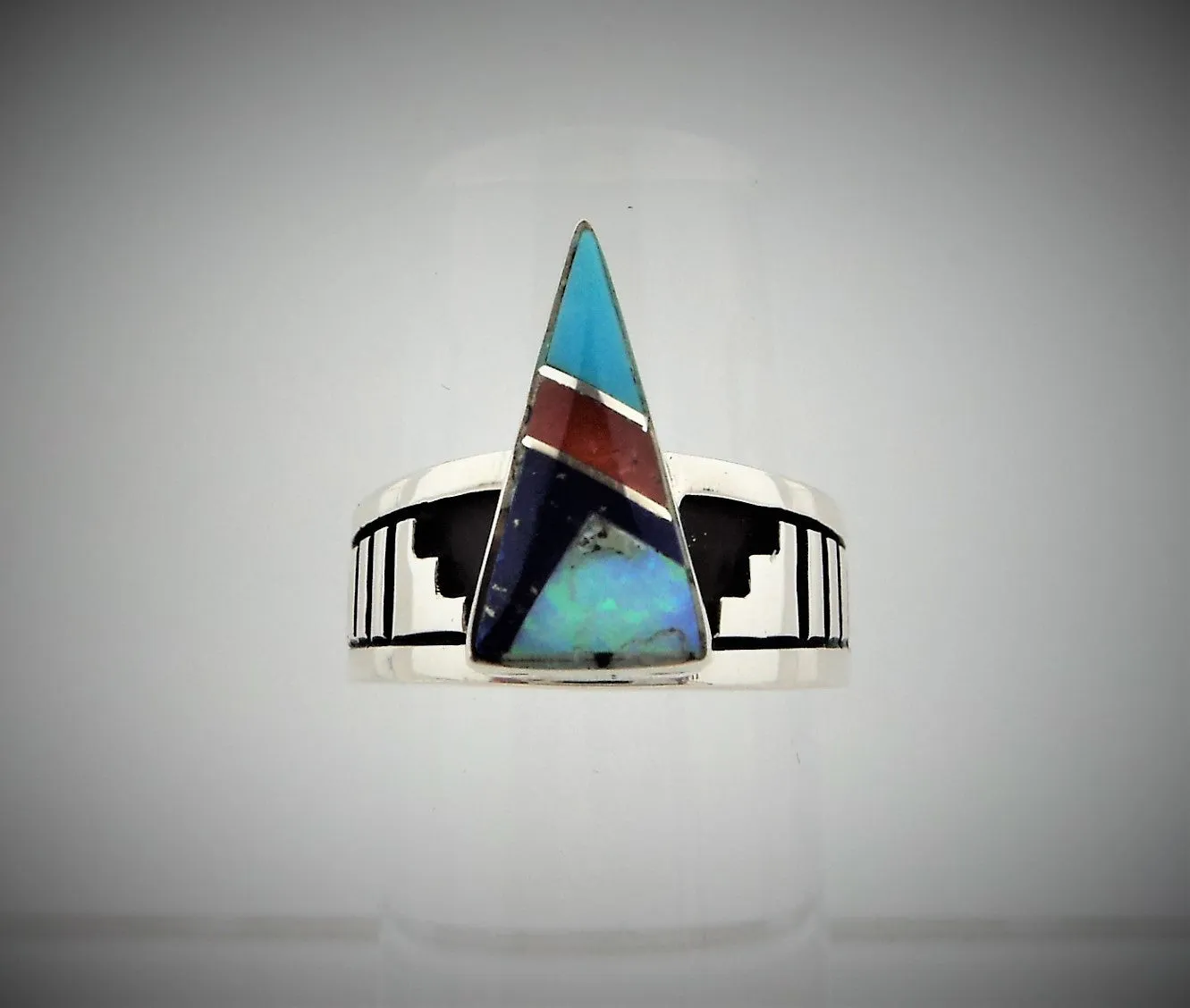 Abraham Begay Navajo Inlay Sterling Silver Ring