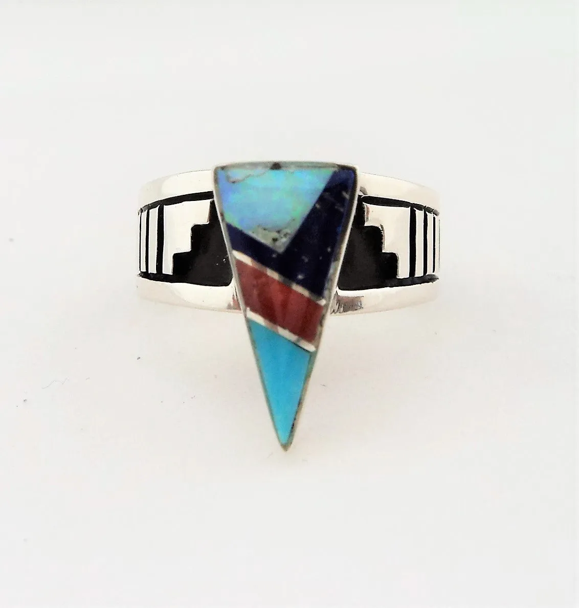 Abraham Begay Navajo Inlay Sterling Silver Ring