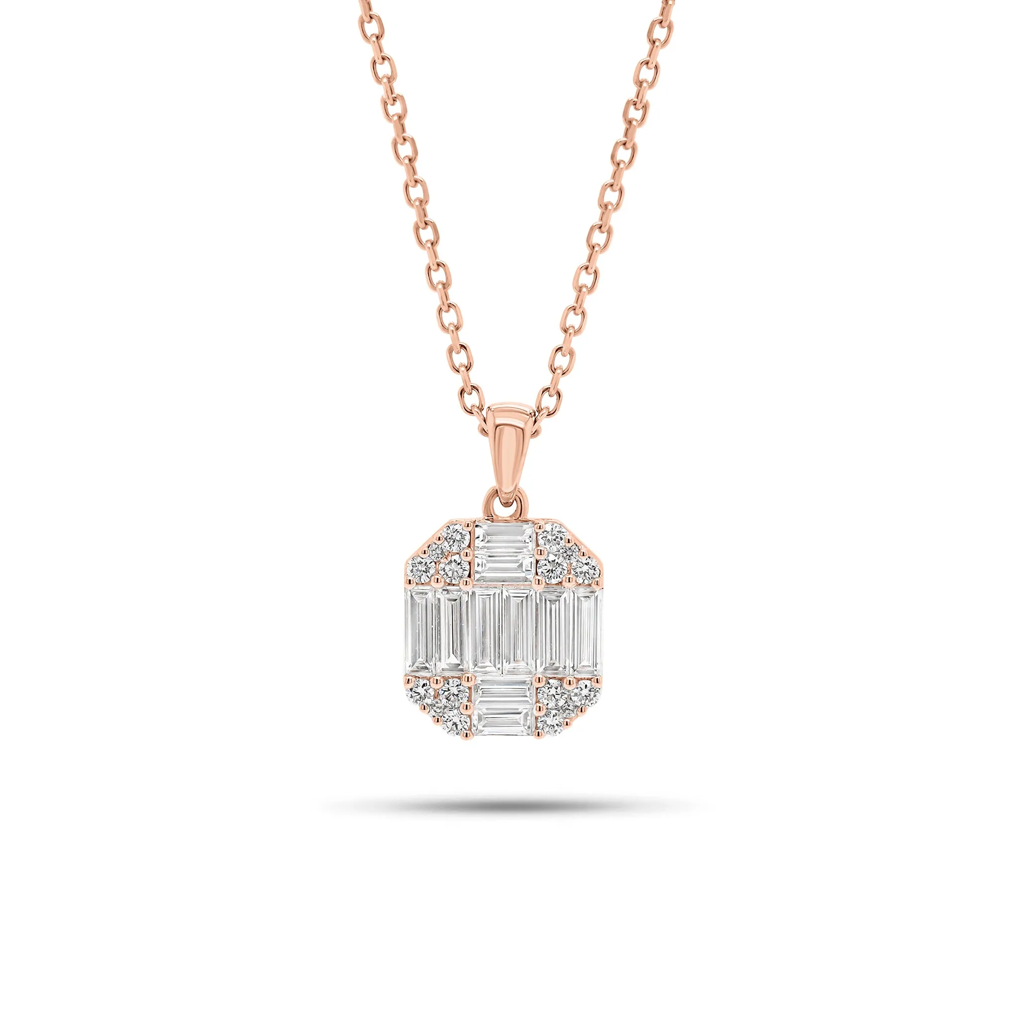 Baguette and Round Diamond Octagon Pendant