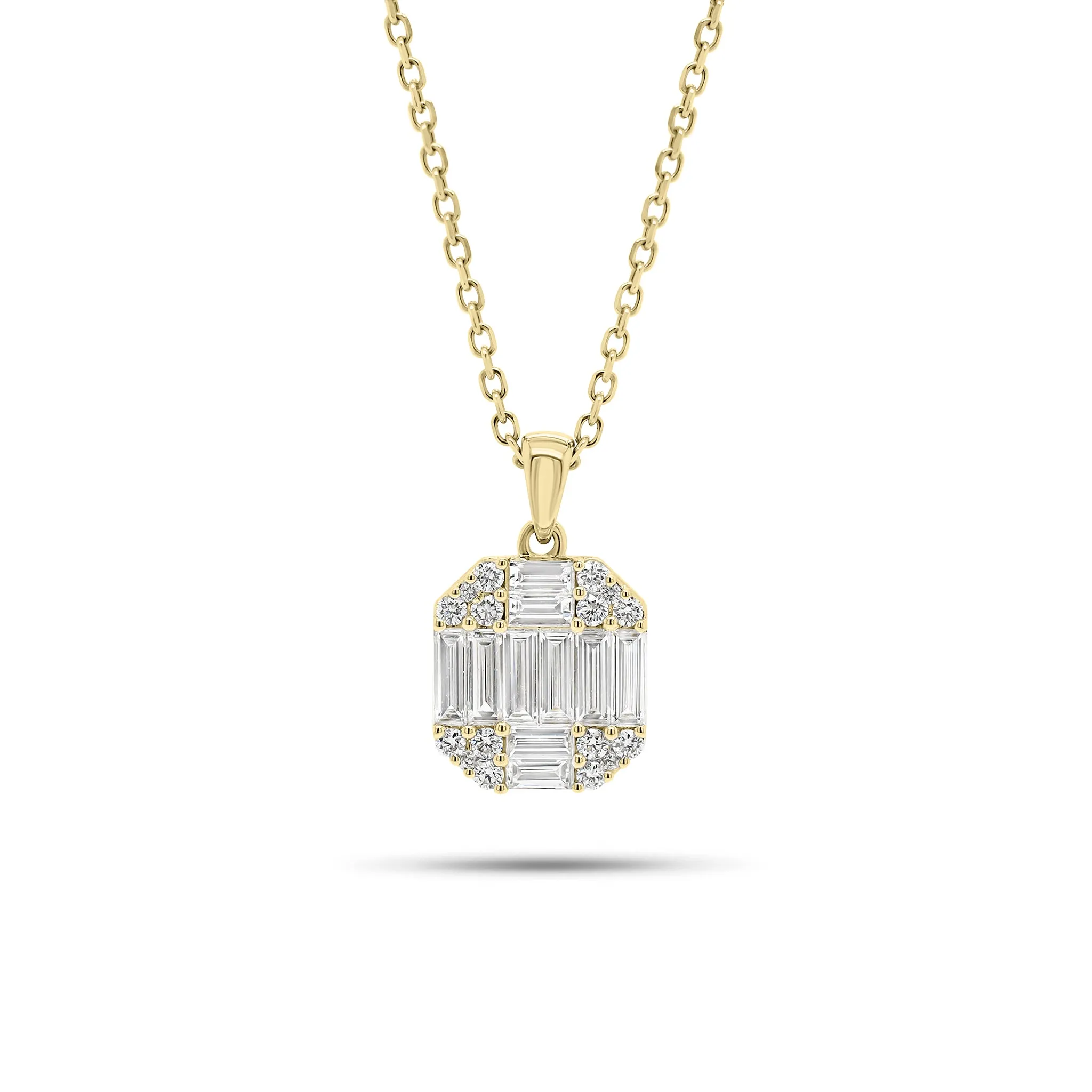 Baguette and Round Diamond Octagon Pendant