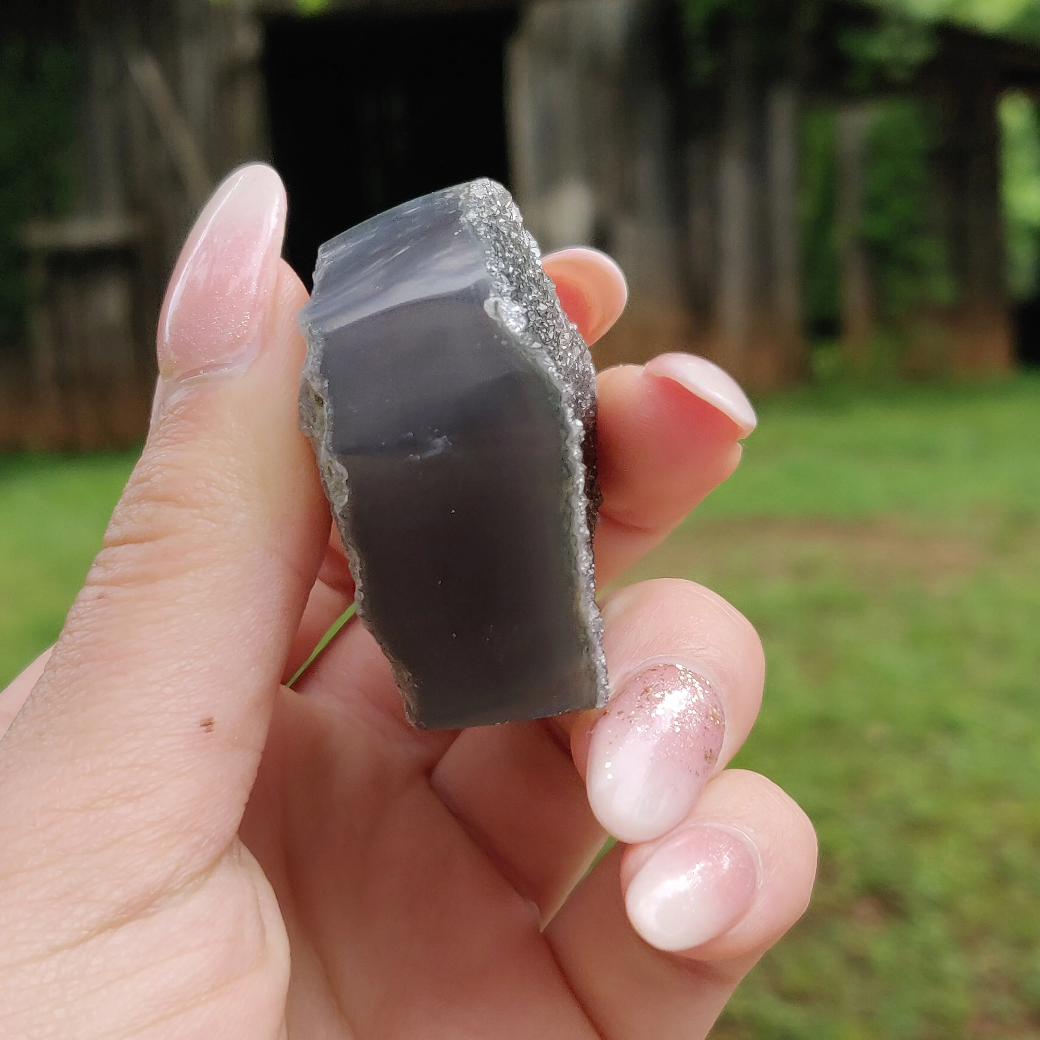 Black Amethyst Geode & Agate Heart (#20B)
