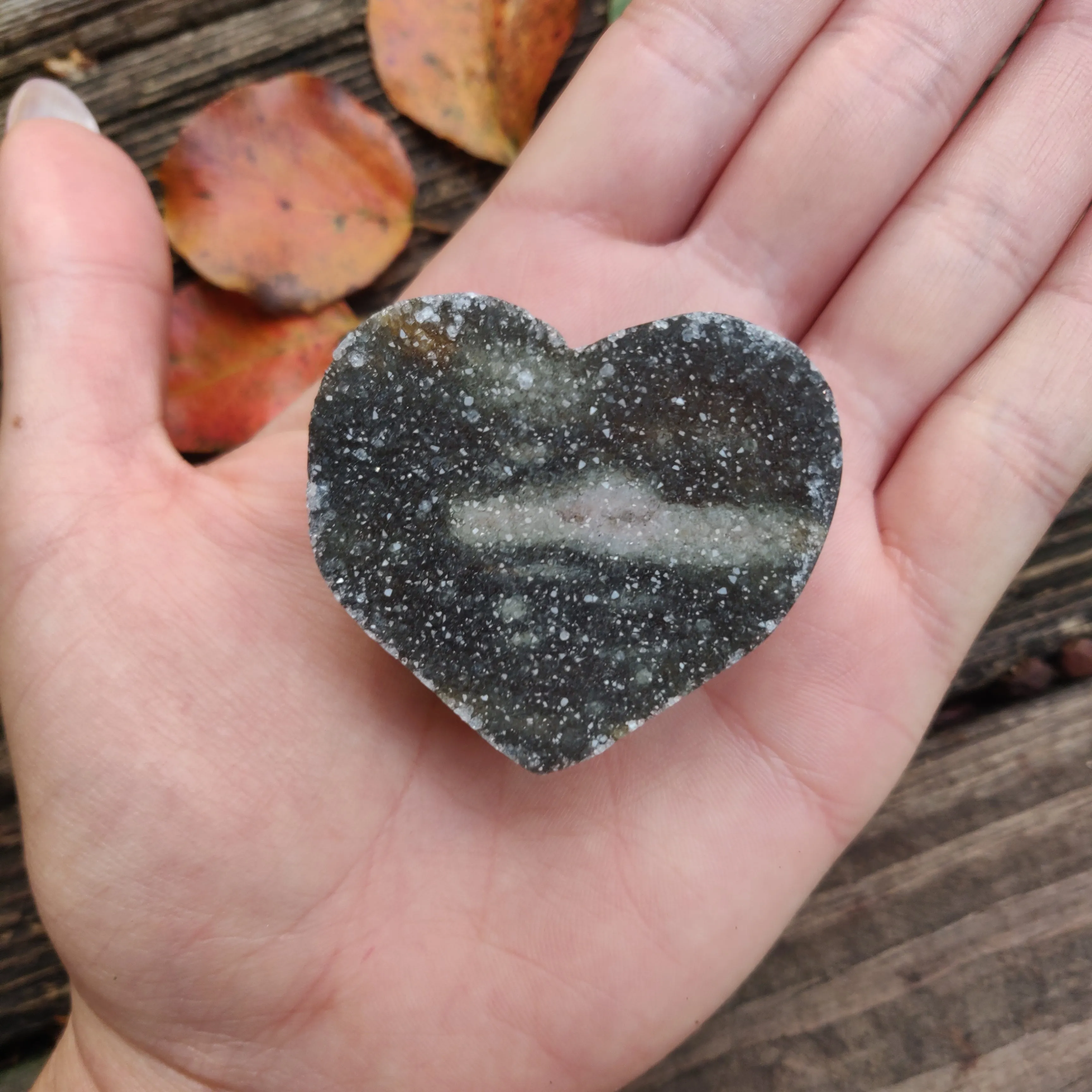 Black Amethyst Geode & Agate Heart (#20B)