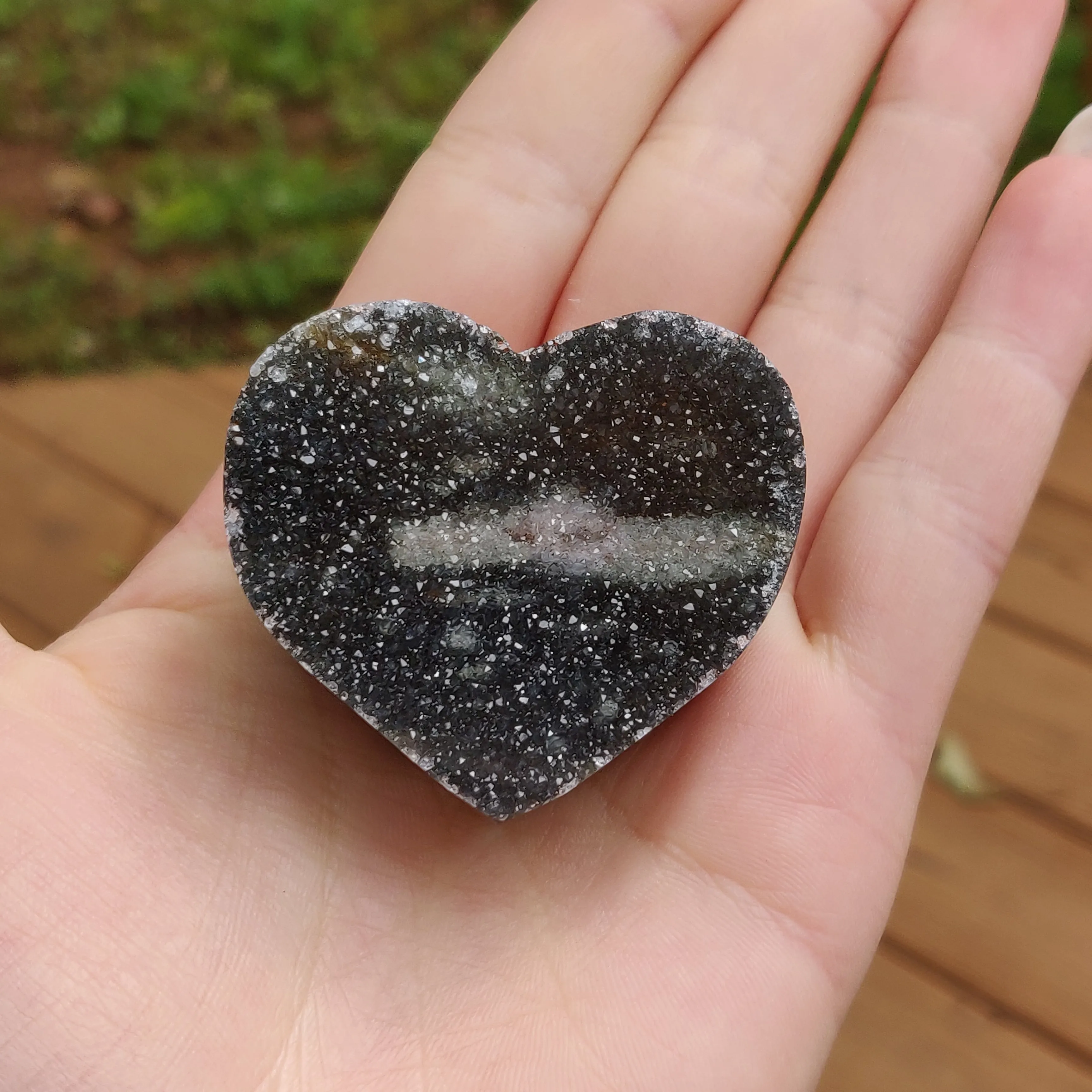Black Amethyst Geode & Agate Heart (#20B)