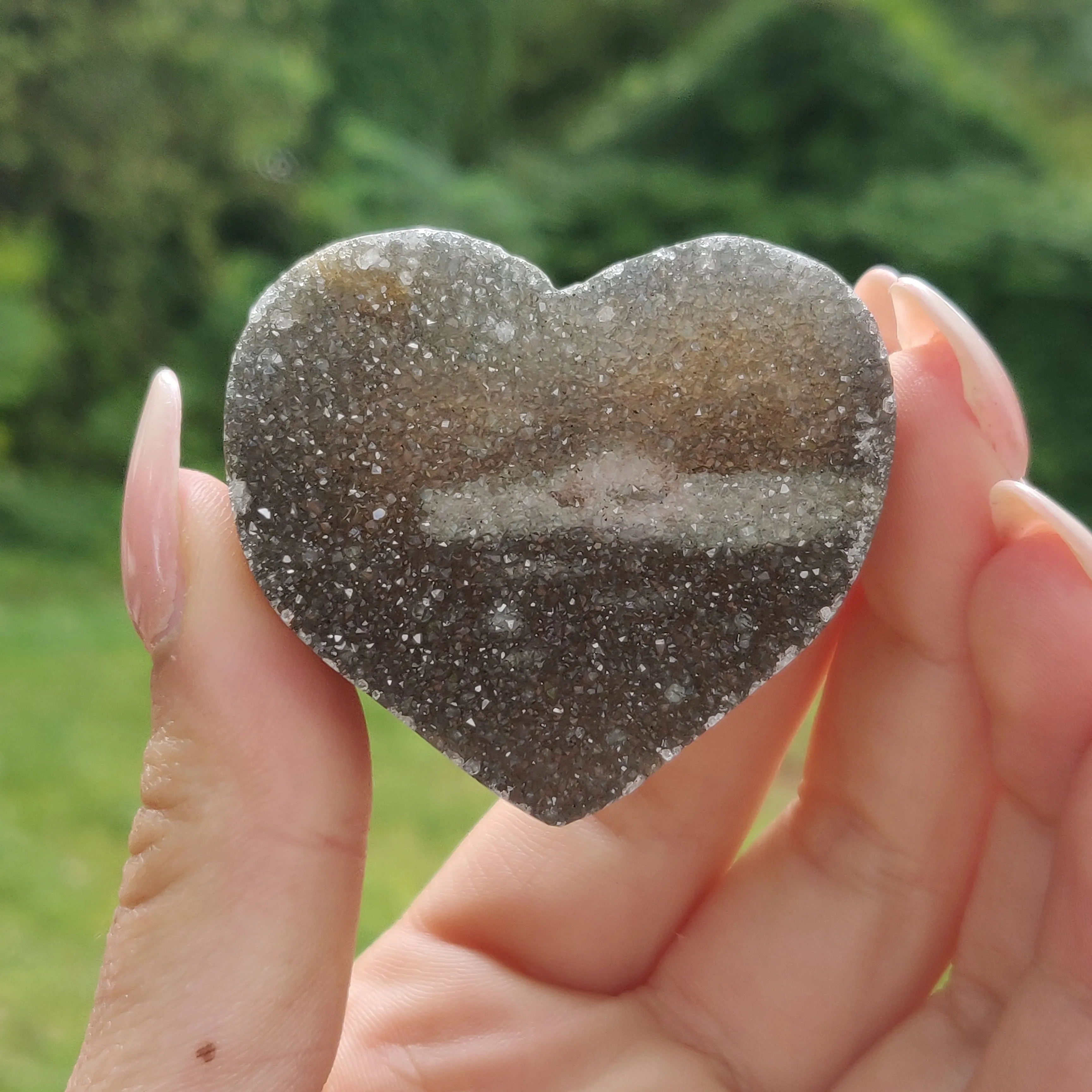 Black Amethyst Geode & Agate Heart (#20B)