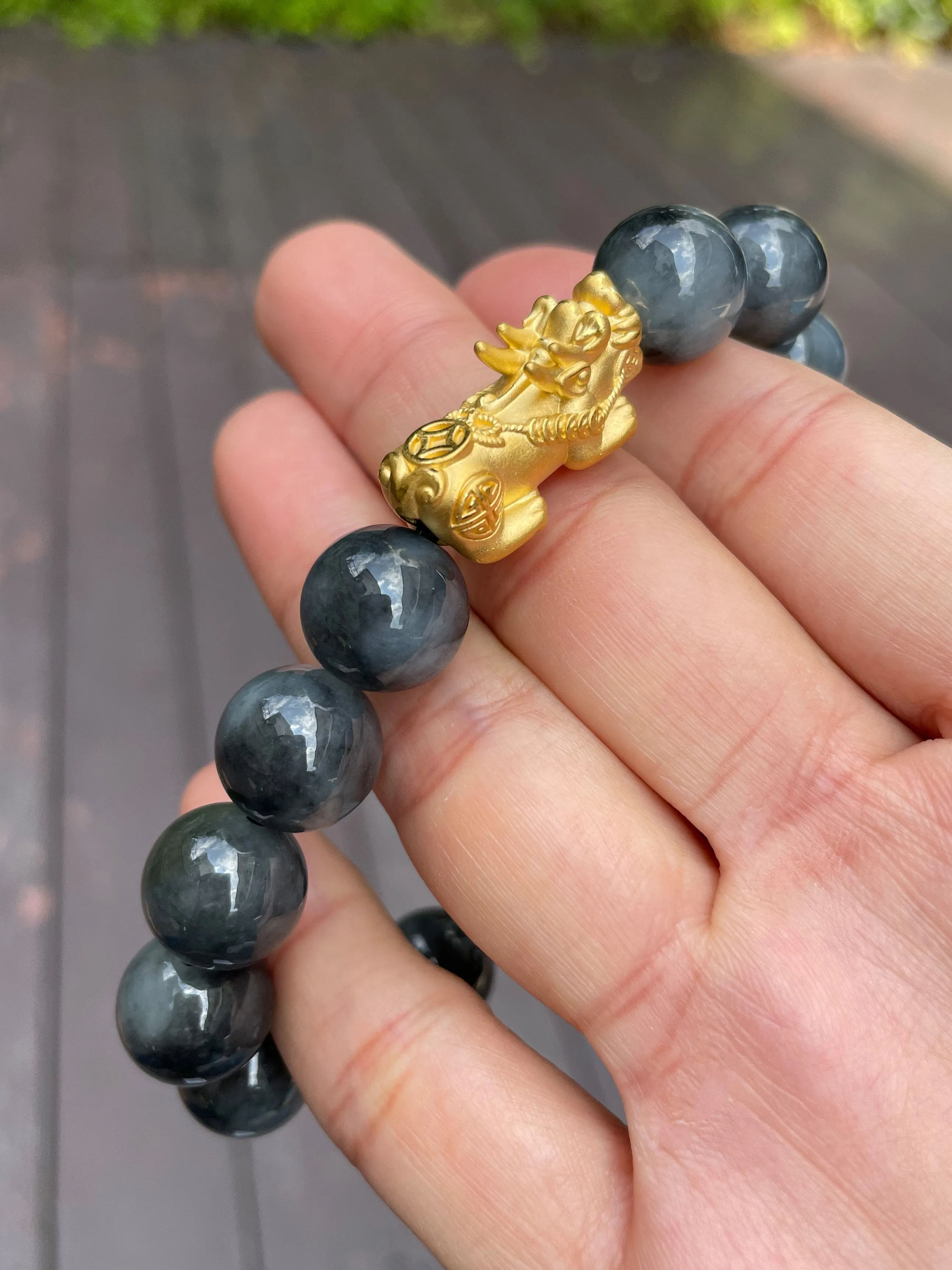 Black Jade Bead Bracelet (NJBA063)