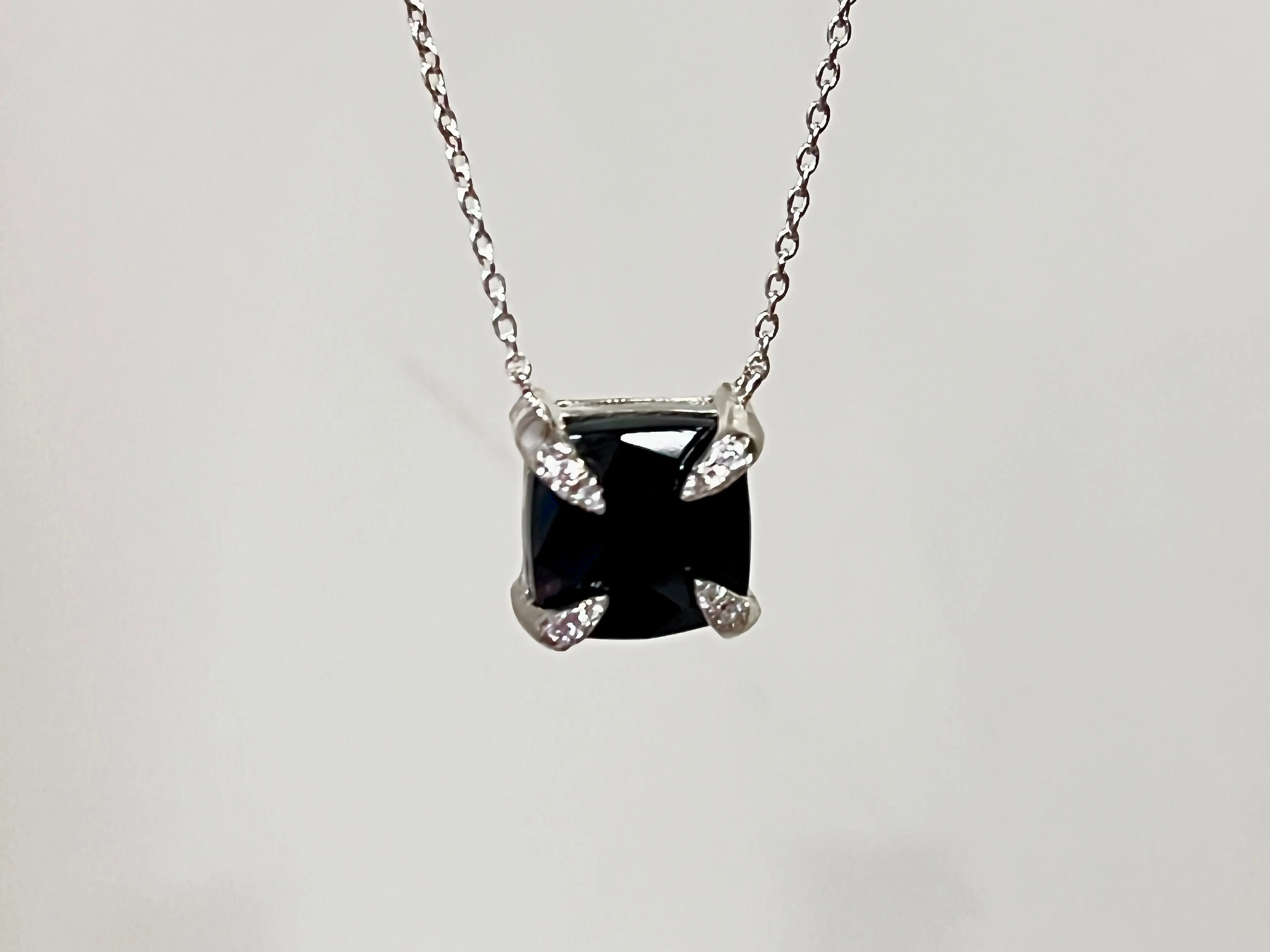 Black Onyx gemstone Sterling silver necklace