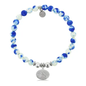 Cardinal Charm with Blue and White Jade Charity Bracelet