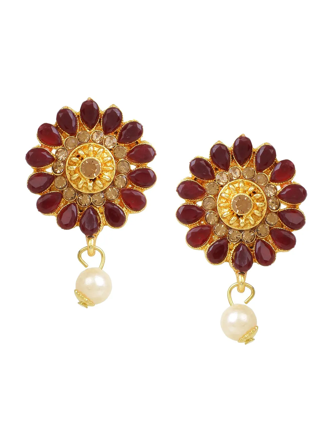 Cardinal Gold-Plated Maroon Onyx-Studded & Beaded Jewellery Set
