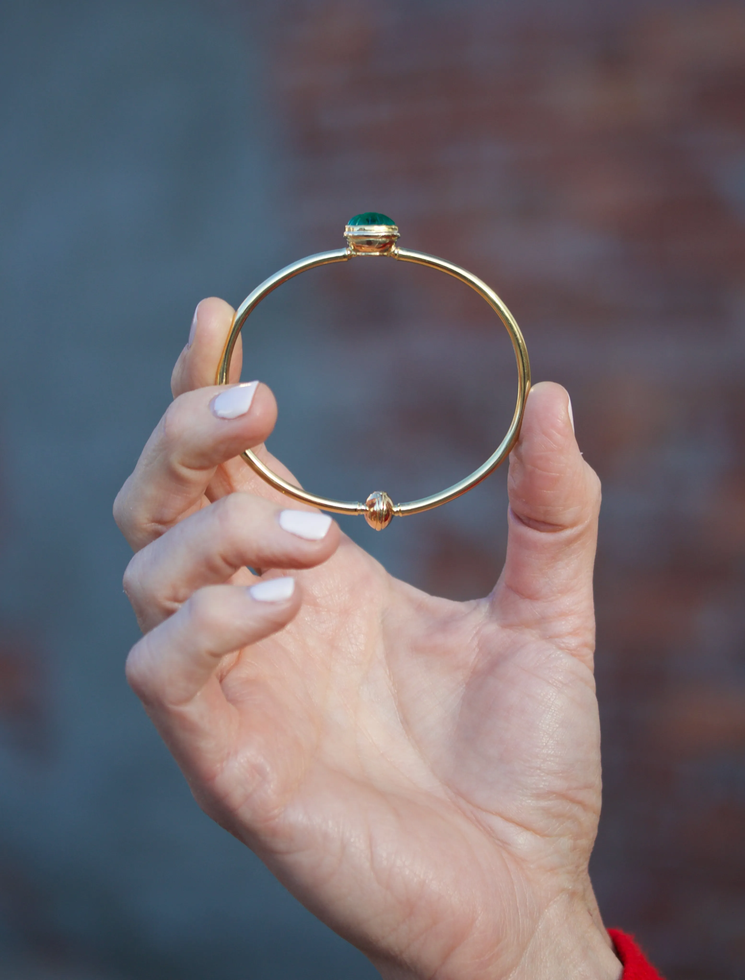 Carved Emerald Bangle Bracelet