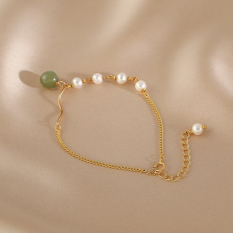 Charm Womens Jade Pearl Bracelet Gold Plated Bracelets For Women