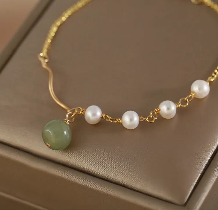 Charm Womens Jade Pearl Bracelet Gold Plated Bracelets For Women