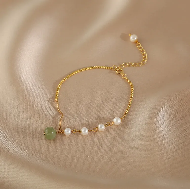Charm Womens Jade Pearl Bracelet Gold Plated Bracelets For Women