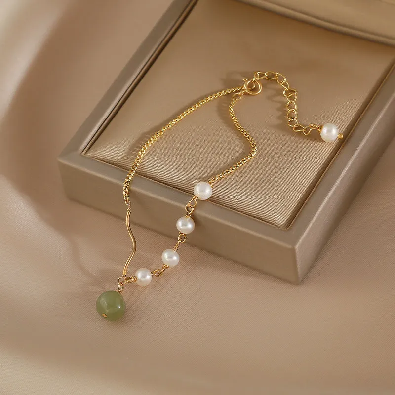 Charm Womens Jade Pearl Bracelet Gold Plated Bracelets For Women