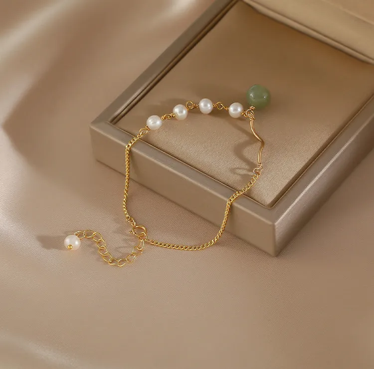 Charm Womens Jade Pearl Bracelet Gold Plated Bracelets For Women
