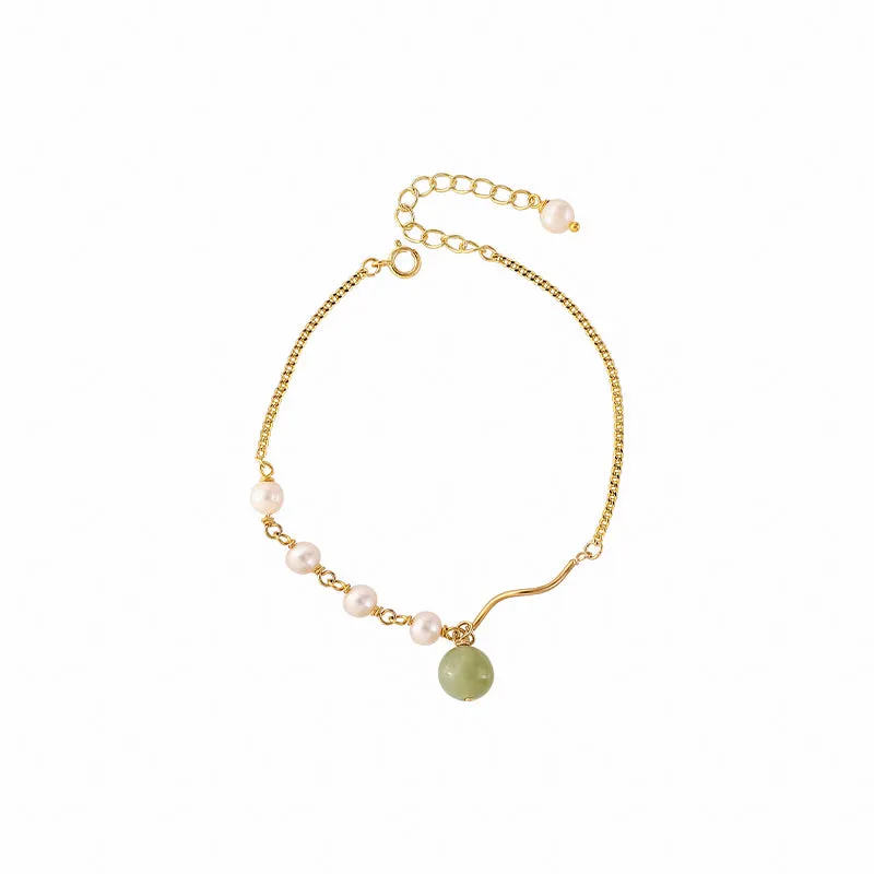 Charm Womens Jade Pearl Bracelet Gold Plated Bracelets For Women
