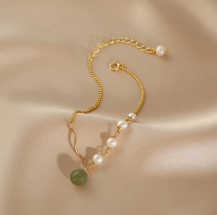 Charm Womens Jade Pearl Bracelet Gold Plated Bracelets For Women