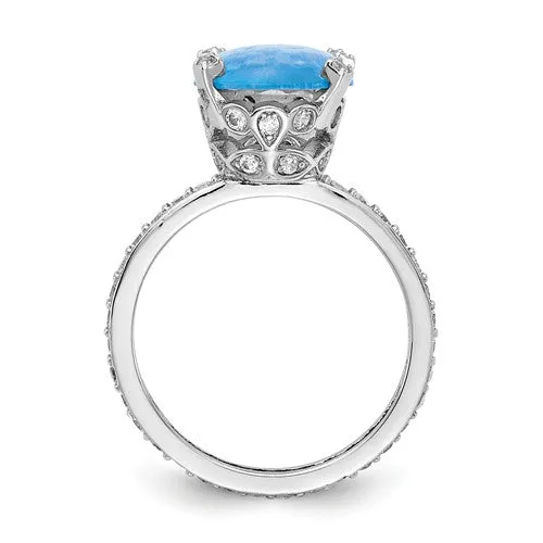 Cheryl M Sterling Silver Lab Created Blue Opal Ring