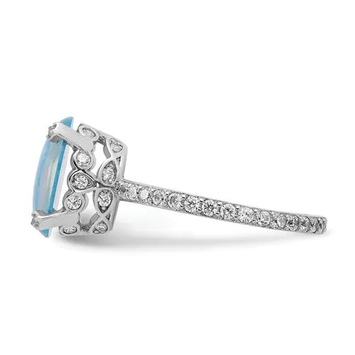 Cheryl M Sterling Silver Lab Created Blue Opal Ring