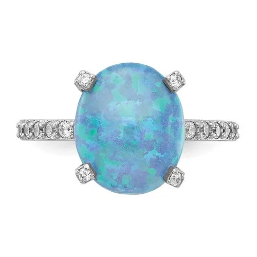 Cheryl M Sterling Silver Lab Created Blue Opal Ring