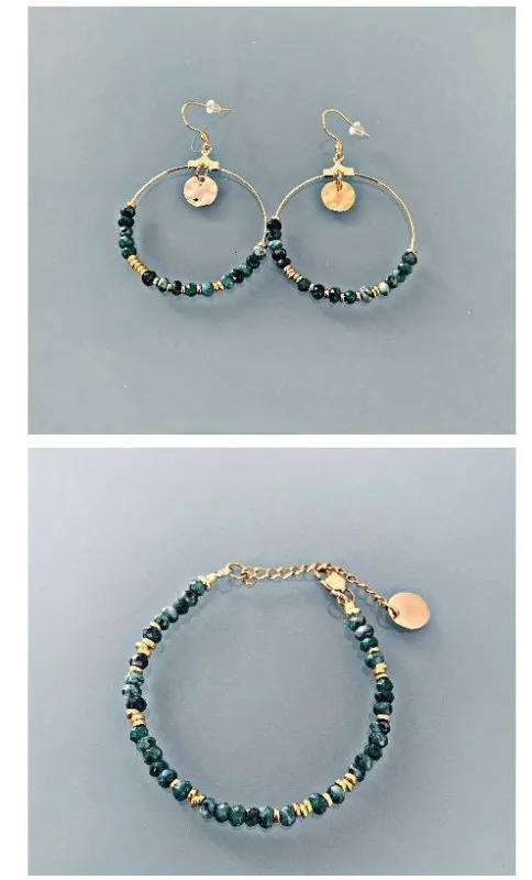Clover Creole Jewelry Set | Jade and Gold Pearl Bracelet | Pearl Bracelet | Women's Gift idea | Gift Jewelry