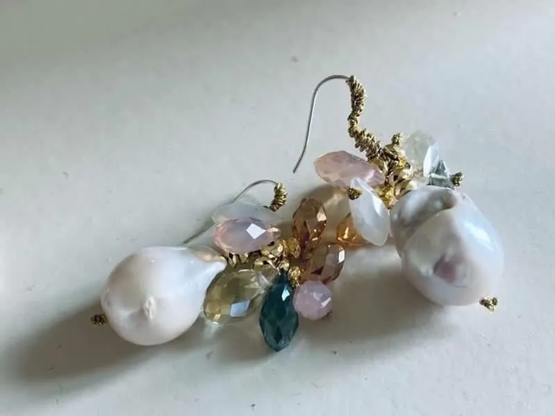 Crystals and pearl drop earrings