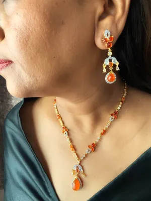 Dainty red onyx and zirconia necklace set